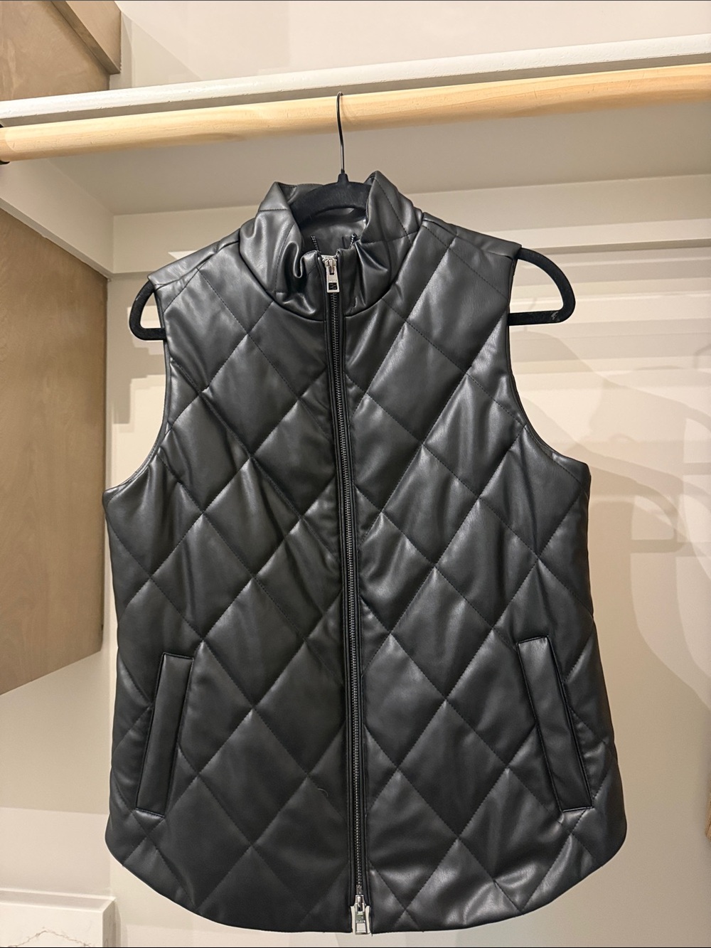Chico's Black Quilted Faux-Leather Sleeveless Vest